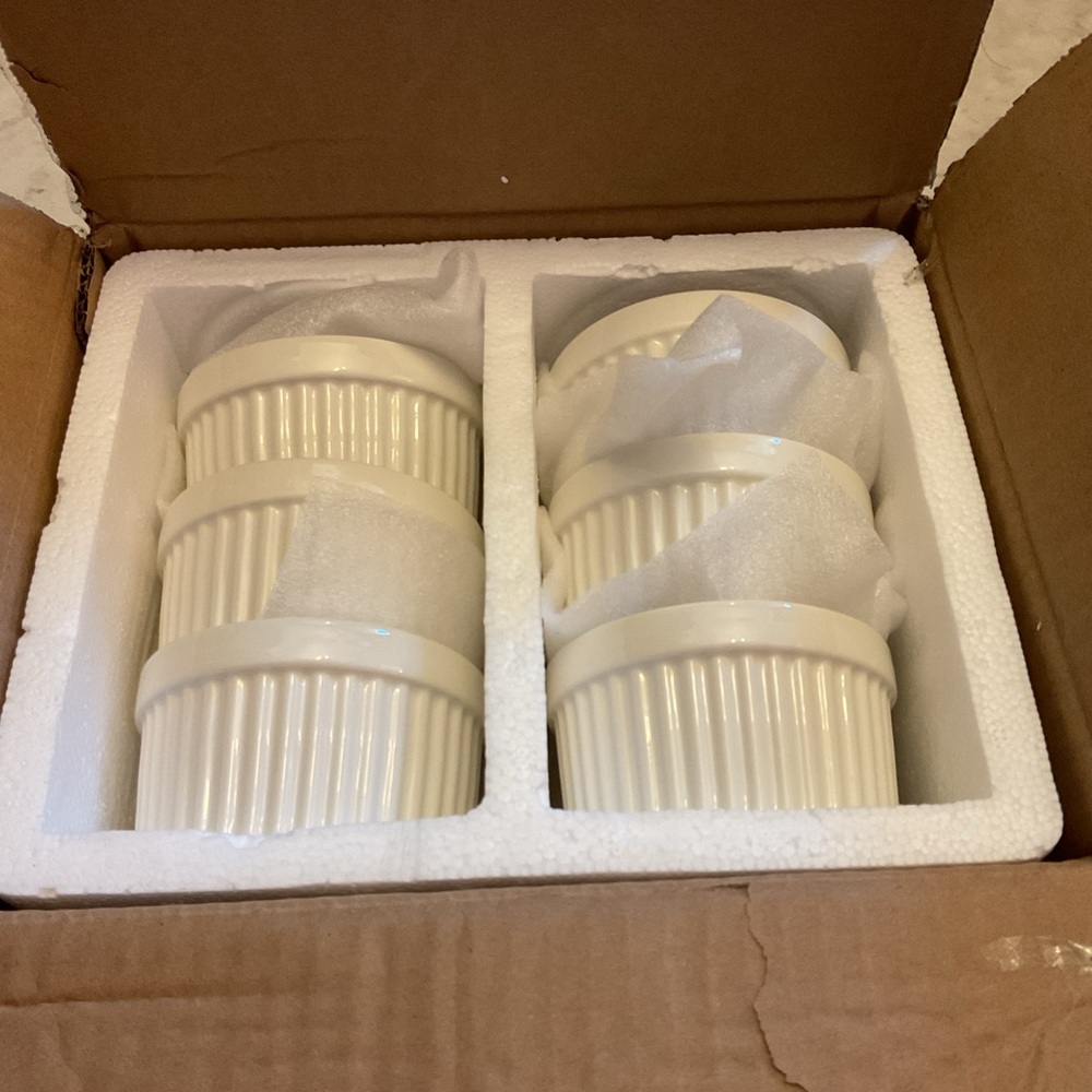 Malacasa Porcelain set of 6 Classic White Ribbed Ramekin Baking Dish Oven Safe